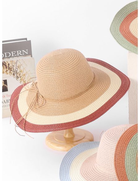 Sombrero de rafia ala ancha con rayas multicolor