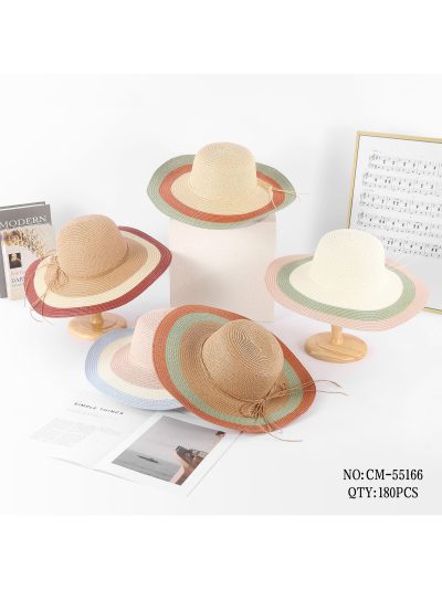 Sombrero de rafia ala ancha con rayas multicolor 2