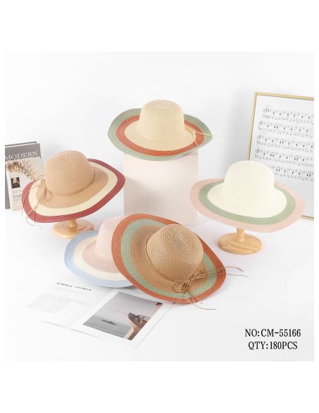 Sombrero de rafia ala ancha con rayas multicolor