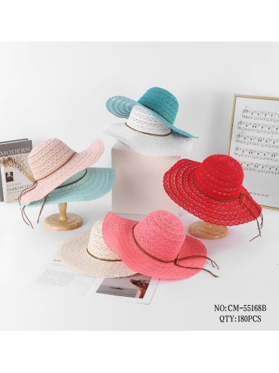 Sombrero de rafia calado de ala ancha con cordón 2