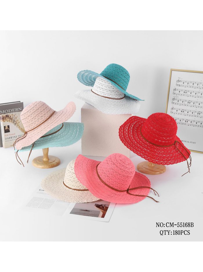 Sombrero de rafia calado de ala ancha con cordón