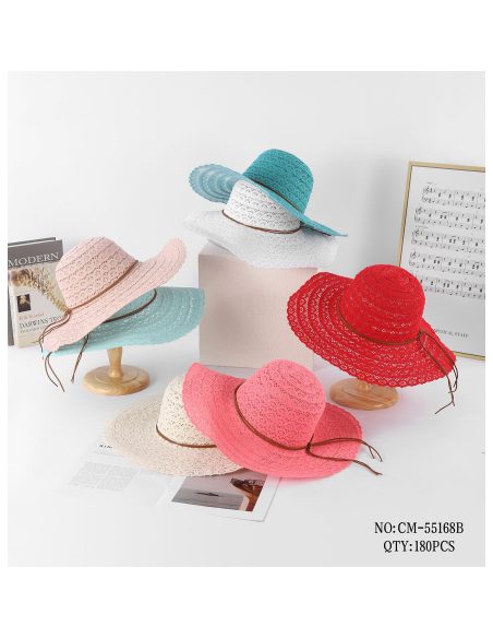 Sombrero de rafia calado de ala ancha con cordón