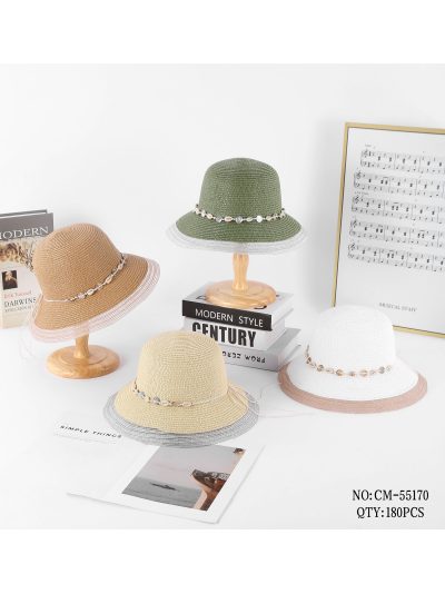 Sombrero de rafia tipo cloche con conchas y borde a contraste 2