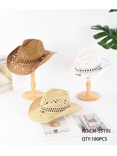 Sombrero de paja estilo cowboy calado con cuentas 2