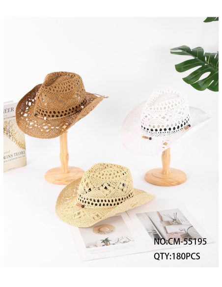 Sombrero de paja estilo cowboy calado con cuentas