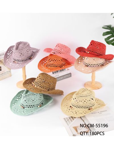 Sombrero de paja estilo cowboy calado con cuentas 2