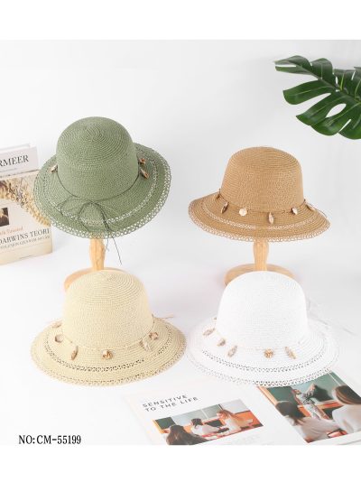 Sombrero de rafia con conchas colgantes decorativas 2
