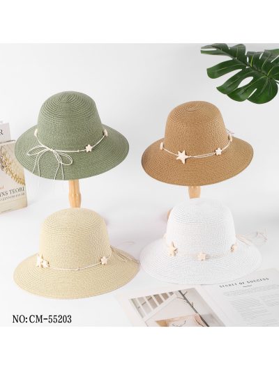 Sombrero de rafia con cordón y estrellas de mar 2