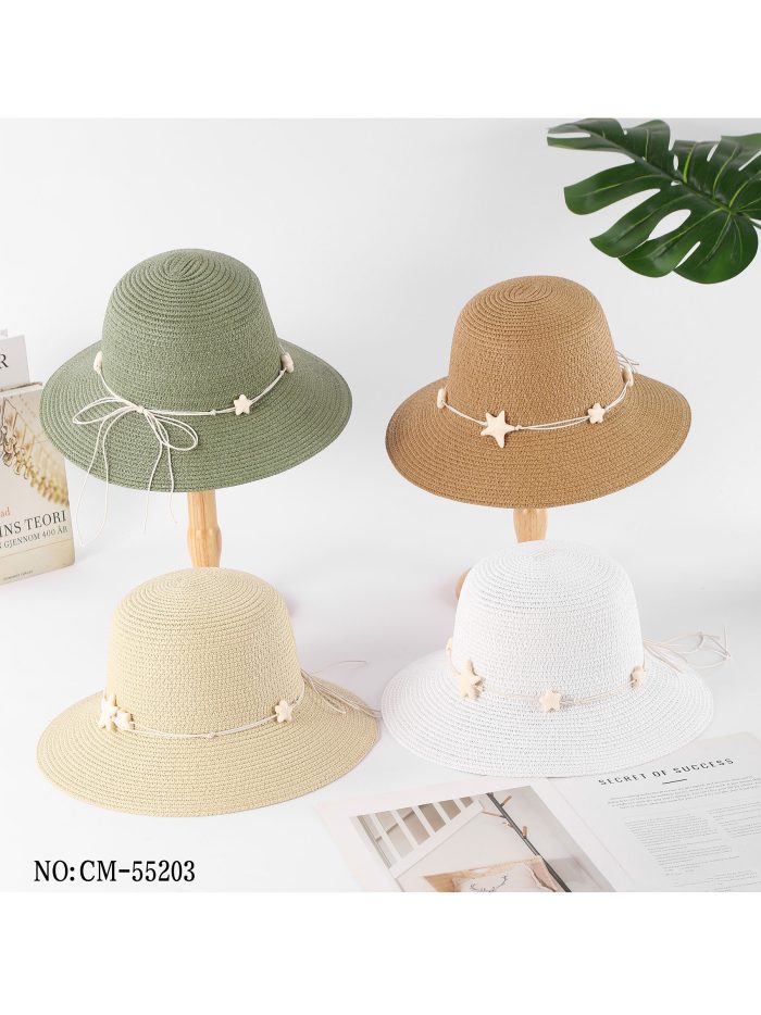 Sombrero de rafia con cordón y estrellas de mar
