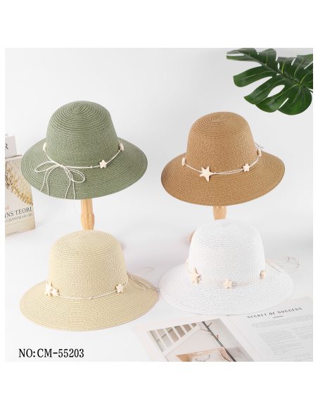 Sombrero de rafia con cordón y estrellas de mar