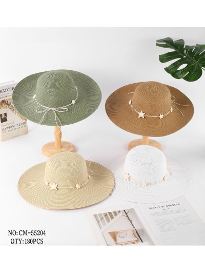 Sombrero de rafia de ala ancha con cordón y estrellas de mar 2