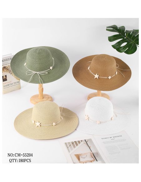 Sombrero de rafia de ala ancha con cordón y estrellas de mar