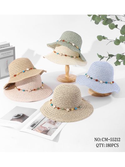 Sombrero de rafia calado con cuentas y estrellas de mar 2