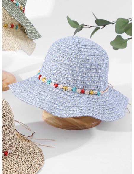 Sombrero de rafia calado con banda de estrellas de mar multicolor