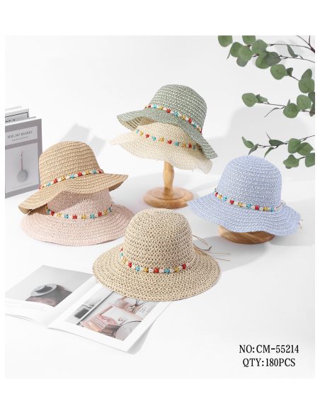 Sombrero de rafia calado con banda de estrellas de mar multicolor