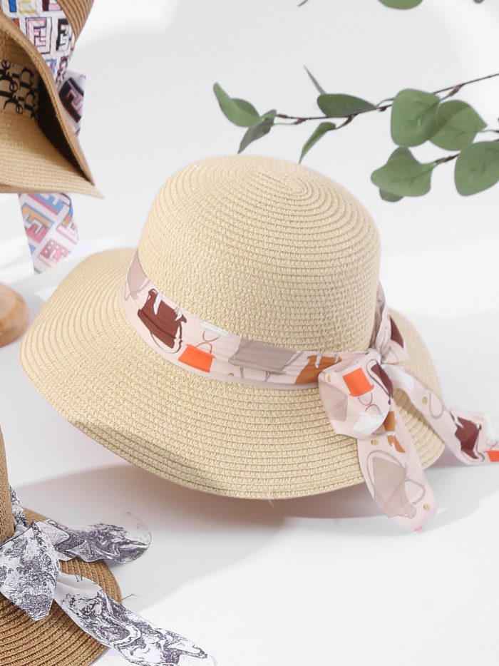 Sombrero de rafia ala ancha con pañuelo lazo