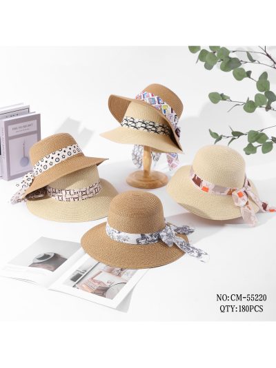 Sombrero de rafia ala ancha con pañuelo lazo 2