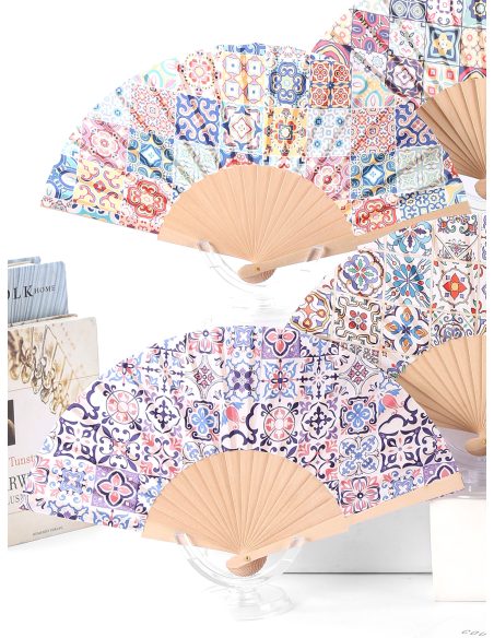 Abanico de madera estampado mosaico
