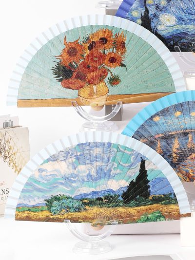 Abanico de madera estampado artístico