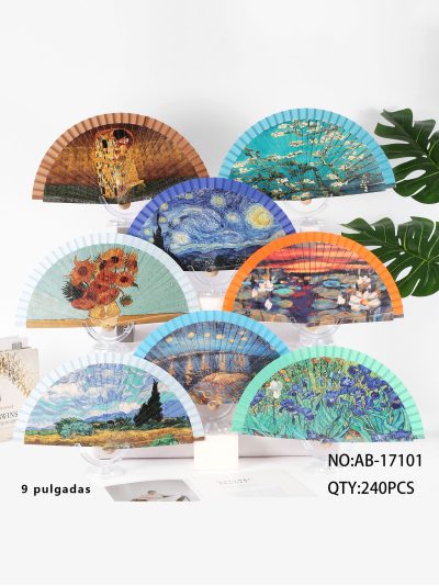 Abanico de madera estampado artístico 2