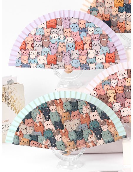 Abanico de madera estampado gatos
