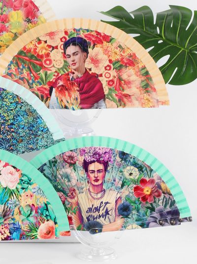 Abanico de madera estampado Frida