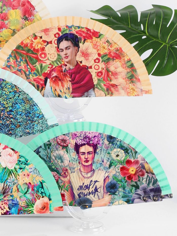 Abanico de madera estampado Frida