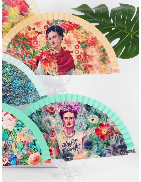 Abanico de madera estampado Frida