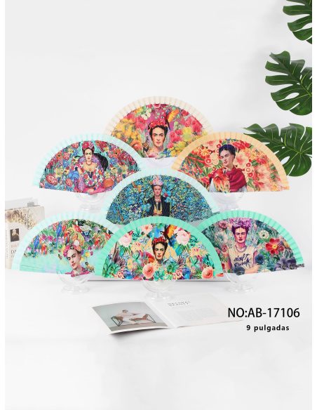 Abanico de madera estampado Frida