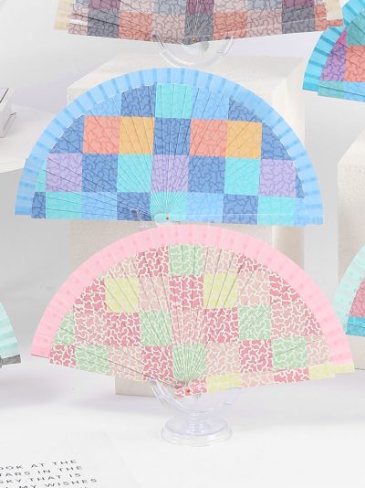 Abanico de madera estampado patchwork