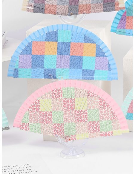 Abanico de madera estampado patchwork