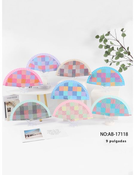 Abanico de madera estampado patchwork