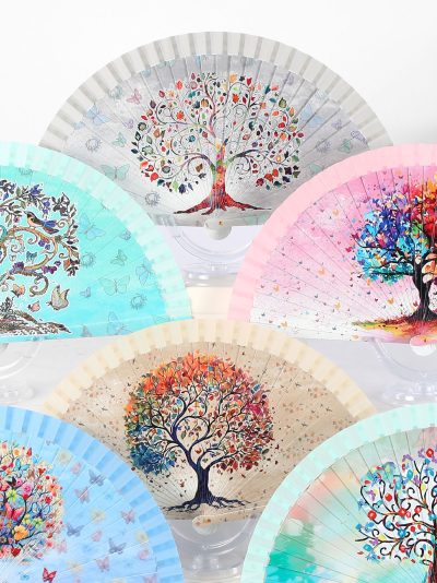 Abanico de madera estampado árbol de la vida