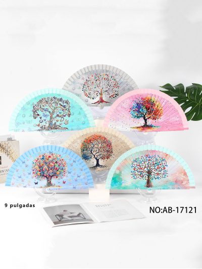 Abanico de madera estampado árbol de la vida 2