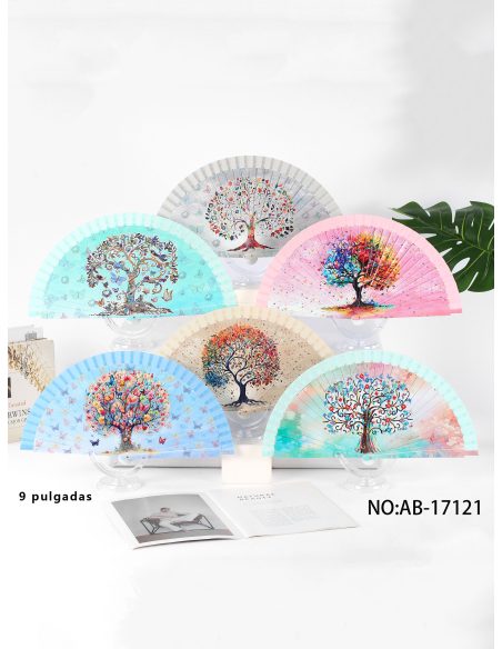 Abanico de madera estampado árbol de la vida