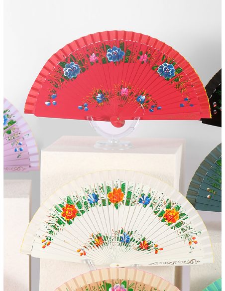 Abanico de madera decorado con flores