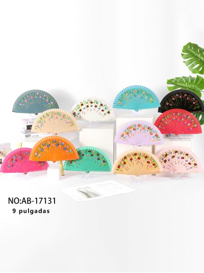 Abanico de madera estampado flores multicolor 2