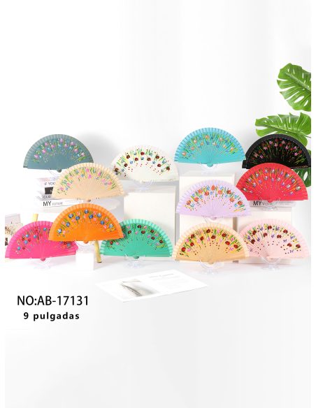 Holzfächer mit mehrfarbigem Blumenmuster