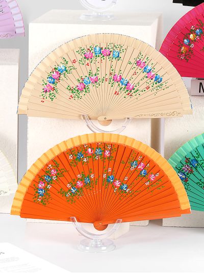 Abanico de madera estampado flores silvestres