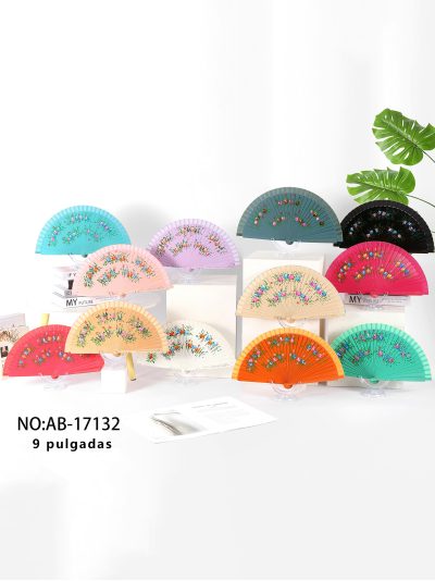 Abanico de madera estampado flores silvestres 2