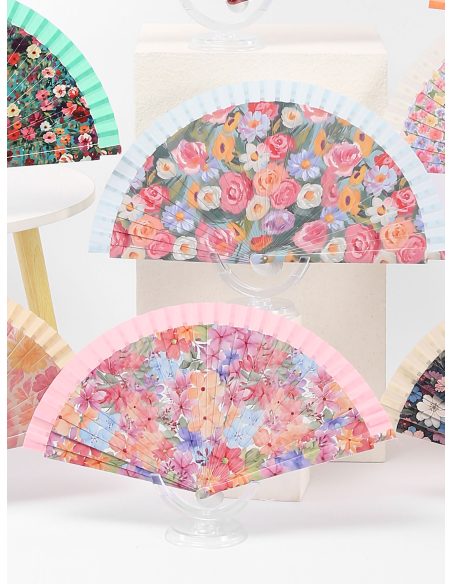 leque de madeira vintage com estampa floral