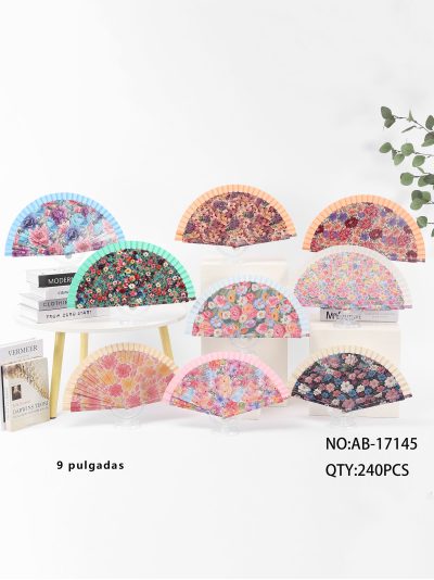 Abanico de madera estampado floral vintage 2