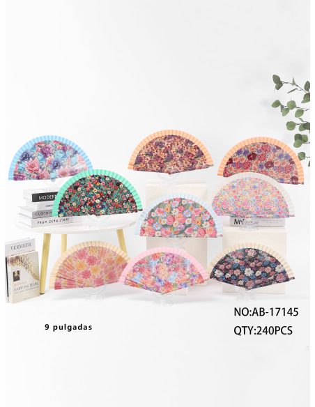 leque de madeira vintage com estampa floral