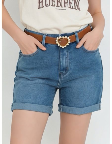 Short denim cinturón