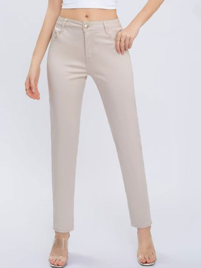 Pantalón stretch bolsillo bordado talla grande