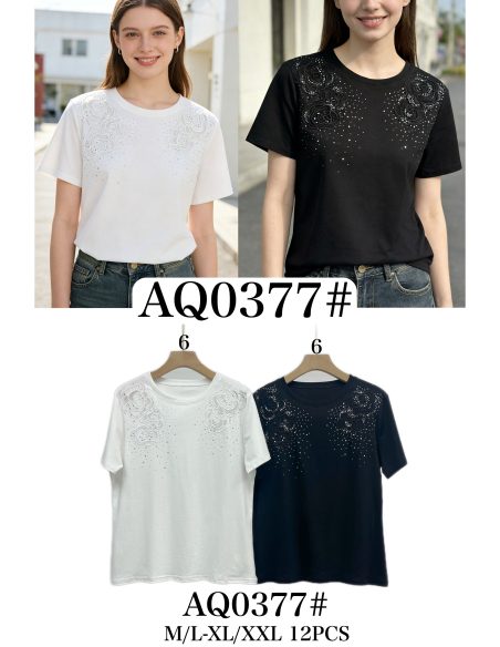 Blumen-T-Shirt mit Strassstickerei