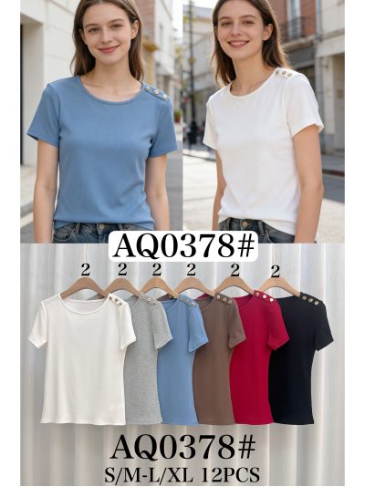 Camiseta canalé botones dorados en el hombro 2