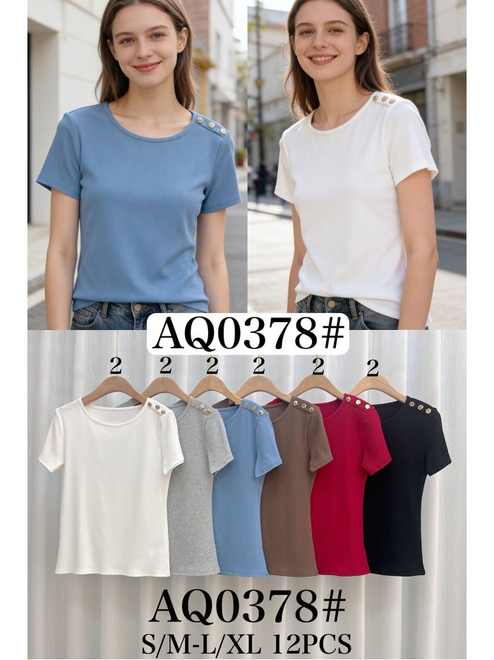 Camiseta canalé botones dorados en el hombro