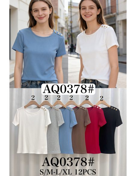 Camiseta canalé botones dorados en el hombro