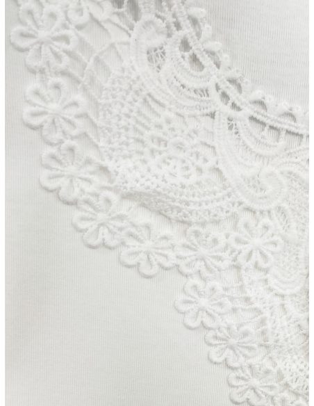 T-shirt à encolure et manches en dentelle